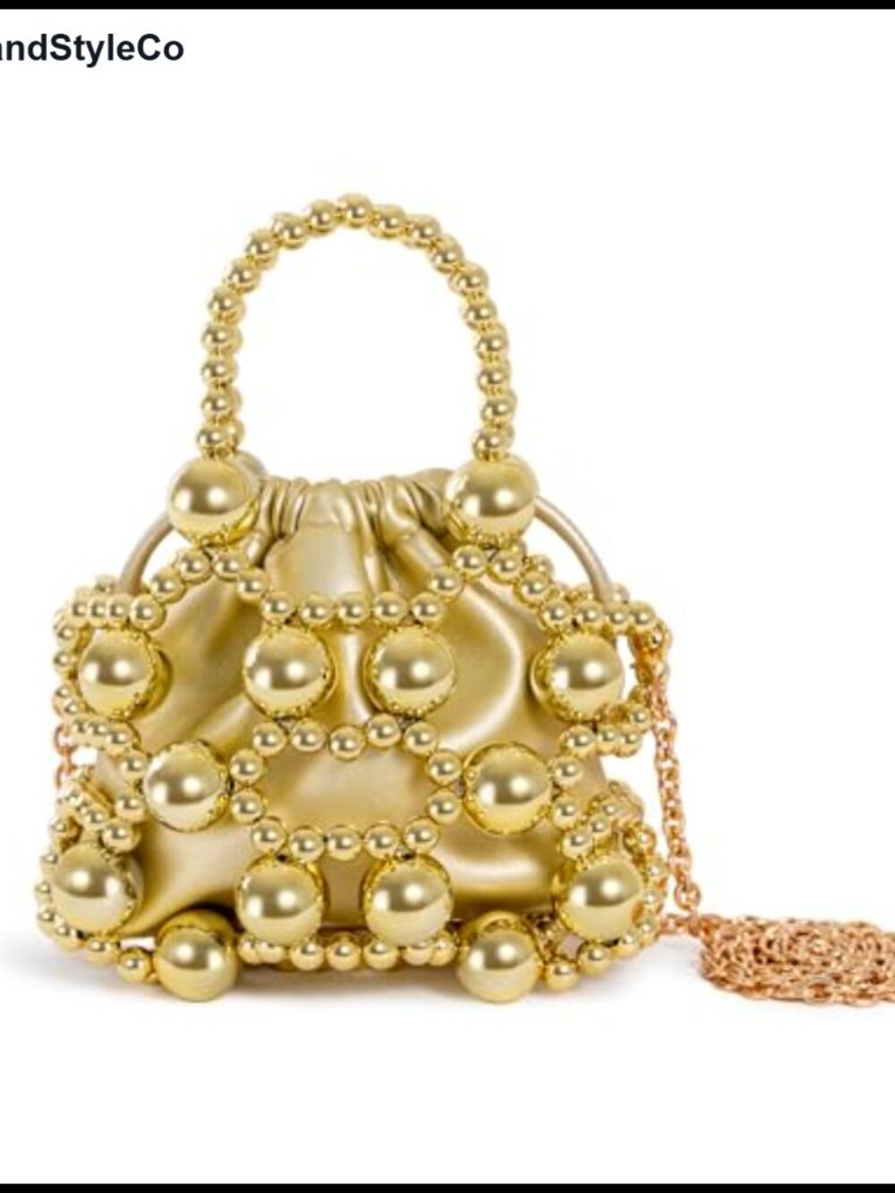 Beaded Evening Bag Faux Leather Clutch with Detachable Chain Strap